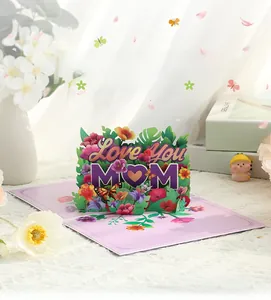 3D pop-up Mother's Day greeting card with colorful floral and Love You Mom design.