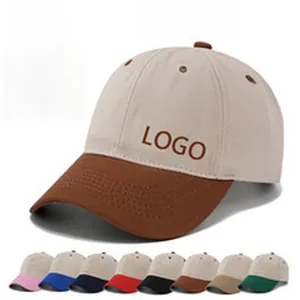 Detail of a two-tone cotton five-panel baseball cap with customizable logo area