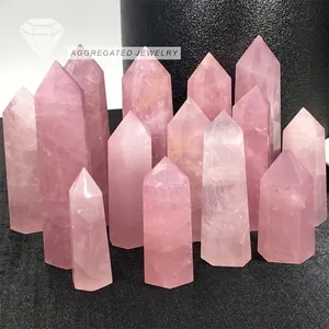 Natural Rose Quartz Hexagonal Pillar Decor Pink Crystal Single Point Healing Wand For Home Office Desktop Decoration Ornament