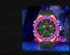 Detail view of SANDA 6024 multi-functional sports watch with chameleon color case