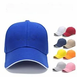 Adjustable sandwich bill cotton baseball caps displayed in a variety of vibrant colors