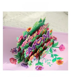Detailed macro view of vibrant 3D pop-up Mother's Day card with Love You MOM greeting