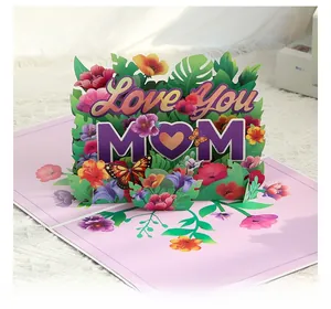 Detail of a 3D pop-up greeting card for Mother's Day with vibrant floral motifs