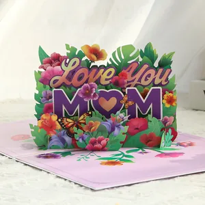 Vibrant colorful Mother's Day 3D pop-up greeting card with floral Love You MOM design