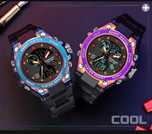 Sanda 6024 sports watch with rainbow gradient case and dual time display