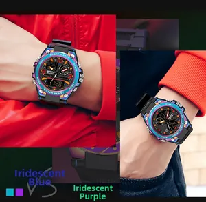 Sanda 6024 sports watch comparison in iridescent blue and purple colors