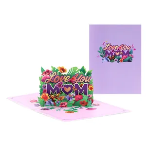 Creative 3D pop-up Mother's Day greeting card featuring vibrant floral 'Love You MOM' design