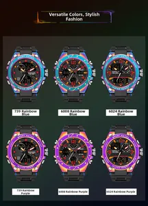 Overview of Sanda sports digital watch models in iridescent blue and iridescent purple colors