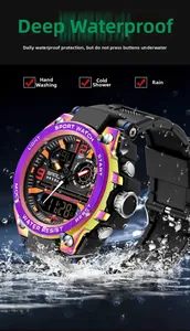 Iridescent multi-function digital sports watch for students, 5ATM waterproof with LED light