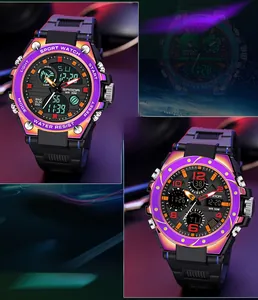 Detail view of Sanda 6024 colorful sports watch with LED backlight and digital display