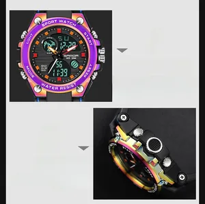 Detailed view of SANDA 6024 chameleon sports watch showing ergonomic buttons and digital dial