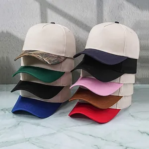 Unisex Five Panel Color Block Baseball Cap Pure Cotton Snapback Adjustable Trucker Hat Blank Hard Top Sun Protection Visor