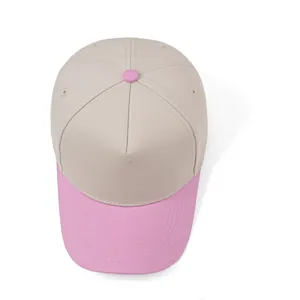 Structured two-tone beige and pink cotton five-panel baseball cap in plain blank style