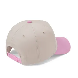 Two-tone cotton 5-panel baseball cap in beige and pink with adjustable snapback closure
