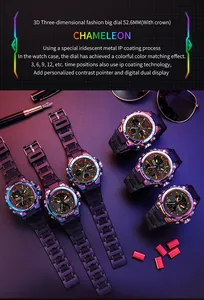 SANDA iridescent digital sports watch featuring colorful IP coating and 52.6mm big dial