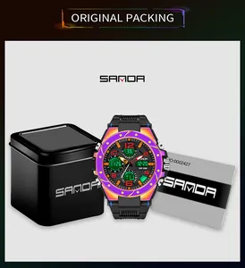 Sanda 6024 multi-functional electronic watch with colorful bezel and original packing.