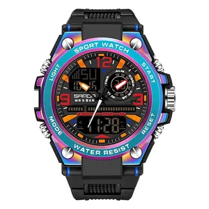 SANDA 6024 multi-function sports watch with colorful gradient bezel and LED backlight