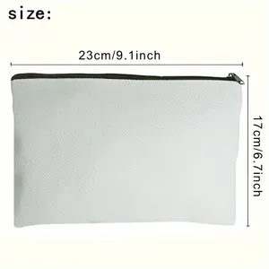 White linen cosmetic bag detail showing dimensions 23x17cm for travel storage