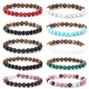 Handmade natural stone and wood bead bracelets set for men and women yoga jewelry