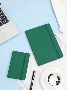 Business green leather notebook with elastic strap in A5 and smaller size options