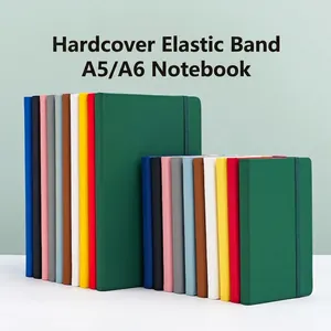 Premium A5 and A6 hardcover notebooks with elastic band closure in assorted vibrant colors