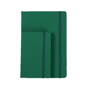 Emerald green leatherette notebooks with elastic closure straps, A5 business journal