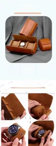 Portable PU leather watch roll storage case with soft velvet lining for travel