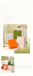 Detailed view of elegant gift box sets with towels and mugs in multiple bright colors