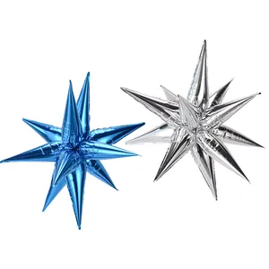 26-inch blue and silver exploding starburst foil balloons for festive party decor
