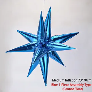 Close-up detail of a 26-inch electric blue metallic 4D exploding starburst balloon.