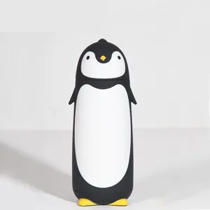 Cute penguin shaped cartoon water bottle with double layer glass insulation for students