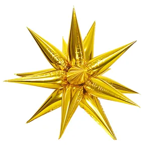 26 Zoll glänzender goldener Explosionsstern-Folienballon mit 4D-Kegelspitzen-Design