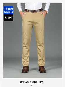 Pantaloni casual da uomo in lyocell di alta qualità, gamba dritta, color cachi business.