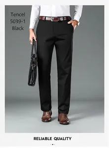 Pantaloni casual classici neri a gamba dritta da uomo realizzati in pregiato tessuto Lyocell