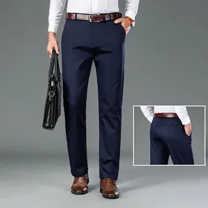 Pantaloni casual professionali da uomo in Tencel Lyocell, vita alta, gamba dritta e comoda