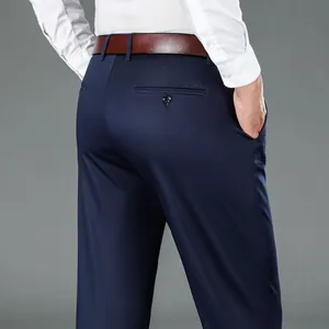Pantaloni eleganti da uomo in Lyocell blu navy di alta qualità, vestibilità dritta e comoda