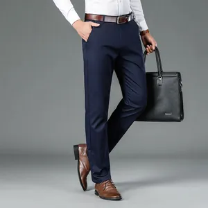 Pantaloni casual da uomo in lyocell blu navy di alta qualità con vestibilità dritta