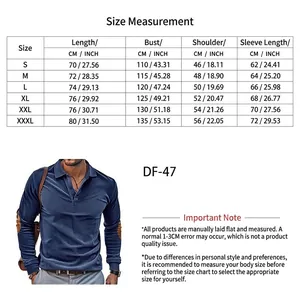 Detailed size chart for blue corduroy long sleeve polo shirt with measurements