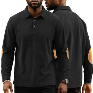 Front and back detail of a men's long-sleeve corduroy Polo with elbow patches