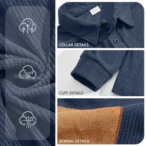 Navy blue corduroy polo sweatshirt for men featuring detailed collar and cuffs.