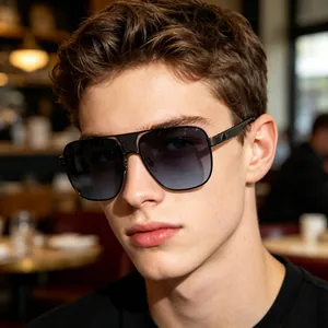 Fashion Square Sunglasses For Men Metal Frame With PC Gradient Lenses UV400 Protection Classic Pilot Style Outdoor Eyewear