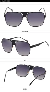 Multi-angle detailed views of men's square metal sunglasses in black grey finish