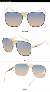 Detailed view of classic square metal sunglasses for men in blue brown gradient