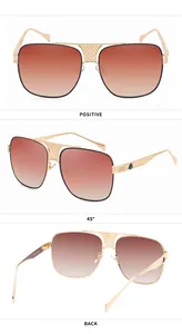 Multi-angle views of men's square metal sunglasses in gold with brown lenses