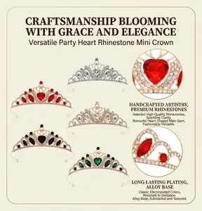Détails de tiares en strass en forme de cœur pour les fêtes de princesse en couleurs