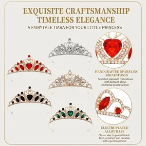 Élégante tiare de princesse en strass en forme de cœur pour fêtes et spectacles d'enfants