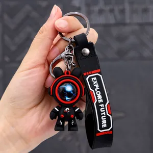 Space astronaut bear keychain in black and red with Explore Future printed strap
