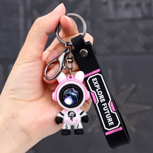 Adorable pink astronaut bunny keychain with Explore Future printed rubber strap