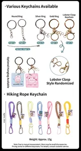 Detailed guide of keychain accessories including metal rings, lobster clasps, and colorful paracord ropes.