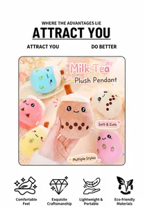Various colorful cute bubble tea plush keychains with soft texture and embroidered faces